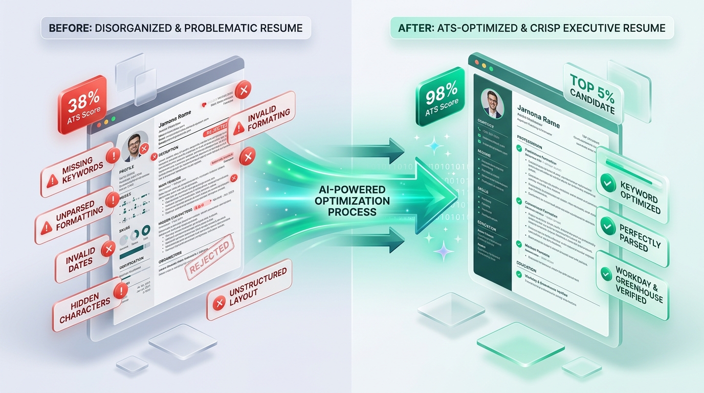 Illustrative before-and-after example of clearer resume structure